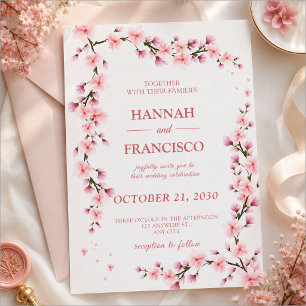 Elegant Pink Cherry Blossom Wedding Invitation