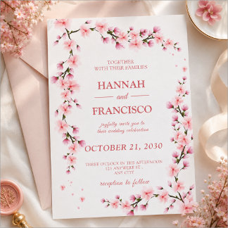 Elegant Pink Cherry Blossom Wedding Invitation