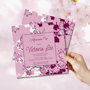 Elegant Pink Cherry Blossoms Afternoon Tea Square Invitation