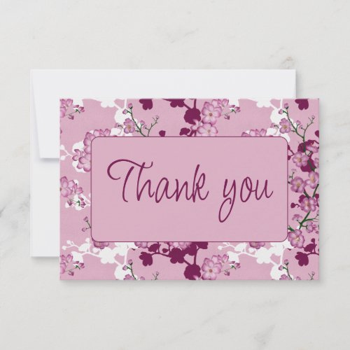 Elegant Pink Cherry Blossoms Bridal Shower Thank You Card