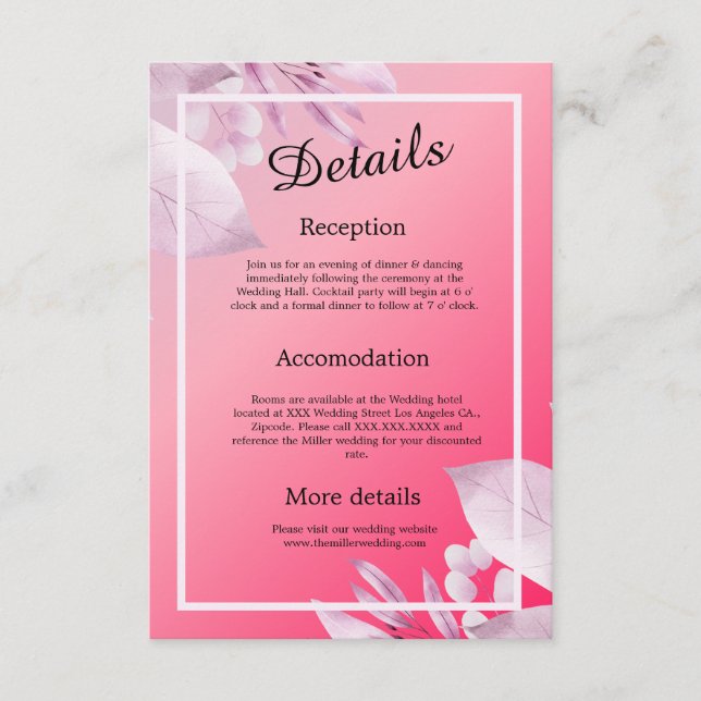 elegant pink cherry flowers greenery enclosure card (Front)
