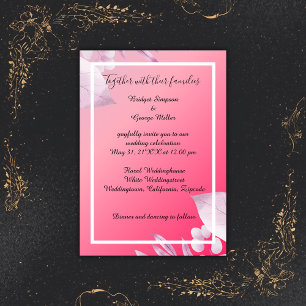 elegant pink cherry flowers greenery wedding invitation