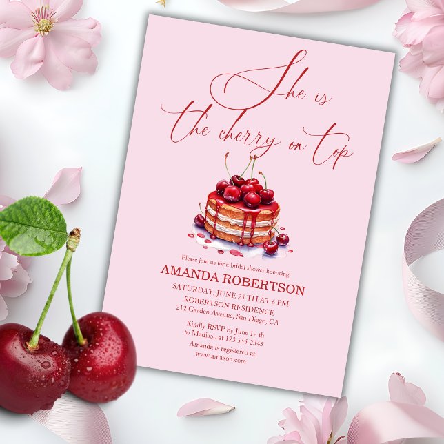 Elegant Pink Cherry on Top Bridal Shower Invitation (Creator Uploaded)