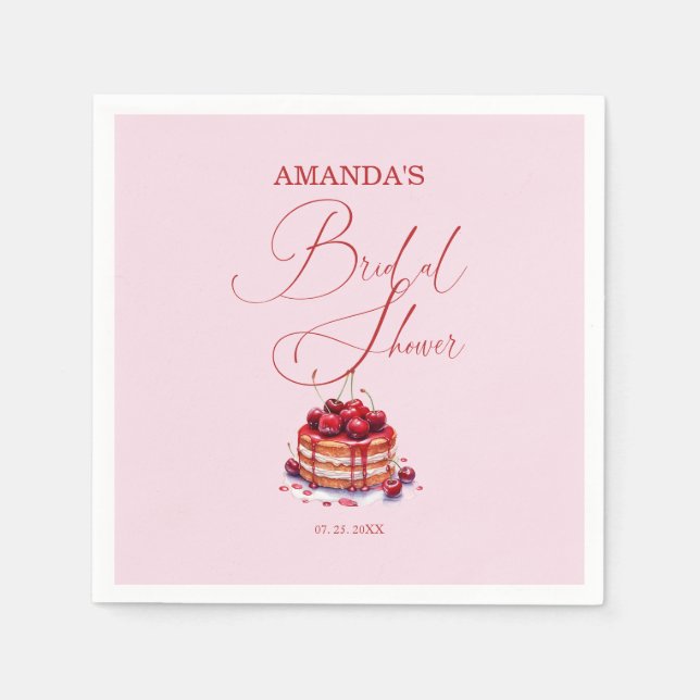 Elegant Pink Cherry on Top Bridal Shower  Napkins (Front)