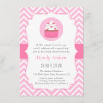 Elegant Pink Chevron Cupcake Baby Girl Shower Invitation