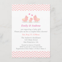 Elegant Pink Chevron Cute Bird Baby Shower Invitation