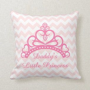 Elegant Pink Chevron, Daddy Little Princess, Tiara Throw Pillow