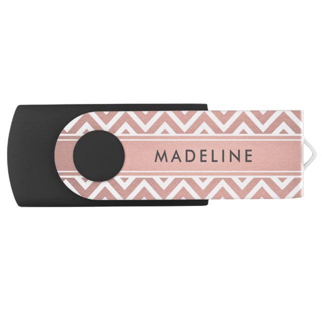 Elegant Pink Chevron Pattern Girly Faux Rose Gold Flash Drive (Front)