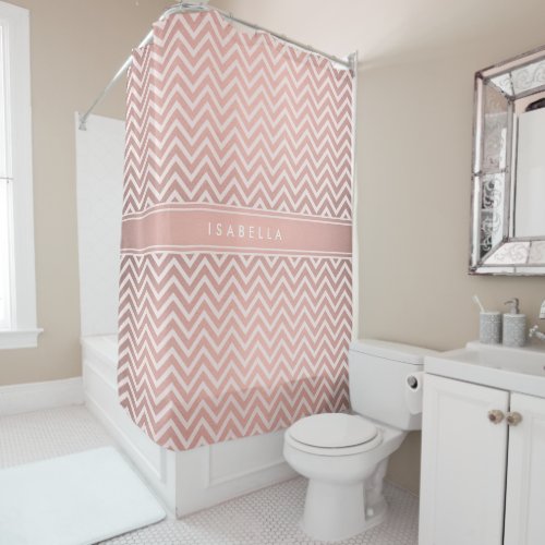 Elegant Pink Chevron Pattern Girly Faux Rose Gold Shower Curtain