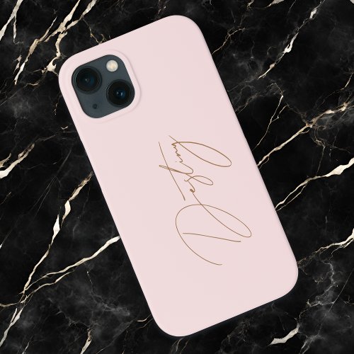 Elegant Pink  Chic Gold Calligraphy Name iPhone 13 Case