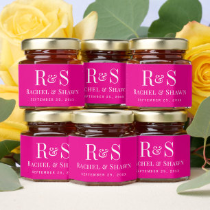 Elegant Pink Chic Modern Monogram Wedding Honey Jar Favors