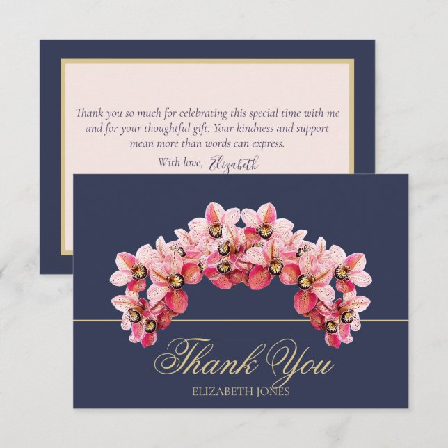 Elegant Pink Chic Orchid Bridal Shower Thank You Card (Front/Back)