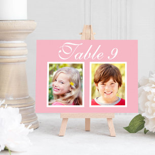 Elegant Pink Childhood Photo Table Number Card
