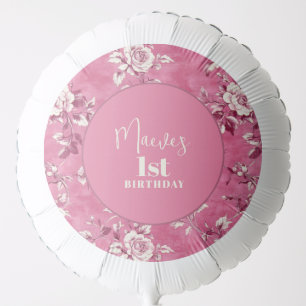 Elegant Pink Chinoiserie 1st Birthday Party  Balloon