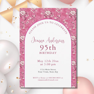 Elegant Pink Chinoiserie 95th Birthday Party Invitation