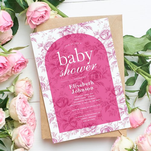 Elegant Pink Chinoiserie Baby Shower Invitation