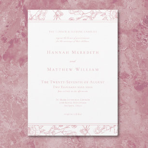 Elegant Pink Chinoiserie Bird Crest Border Wedding Invitation