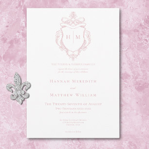 Elegant Pink Chinoiserie Bird & Crest Wedding Invitation