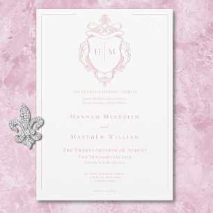 Elegant Pink Chinoiserie Bird & Crest Wedding Invitation
