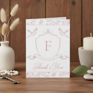 Elegant Pink Chinoiserie Bird & Crest Wedding Letterpress Thank You Card