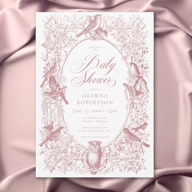 Elegant Pink Chinoiserie Nature Birds Baby Shower Invitation (Elegant Pink Chinoiserie Nature Birds Baby Shower Invitation)