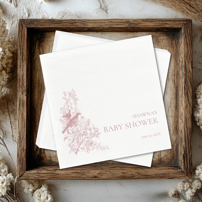 Elegant Pink Chinoiserie Nature Birds Baby Shower Napkins (Elegant Pink Chinoiserie Nature Birds Baby Shower Napkins)