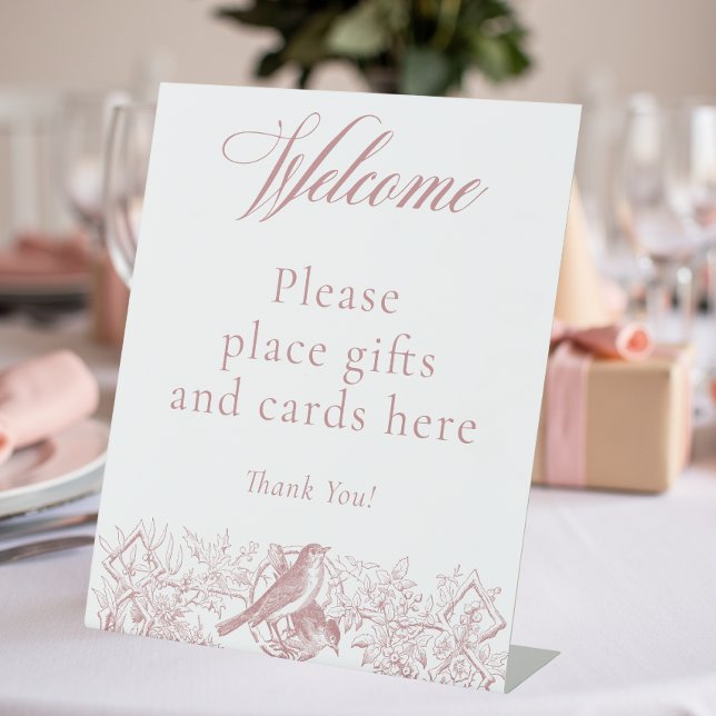 Elegant Pink Chinoiserie Nature Birds Baby Shower Pedestal Sign (Elegant Pink Chinoiserie Nature Birds Baby Shower Pedestal Sign)