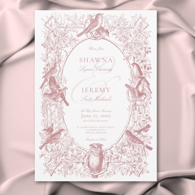 Elegant Pink Chinoiserie Nature & Birds Wedding Invitation (Elegant Pink Chinoiserie Nature & Birds Wedding Invitation)