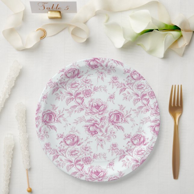 Elegant Pink Chinoiserie  Paper Plates (Wedding)