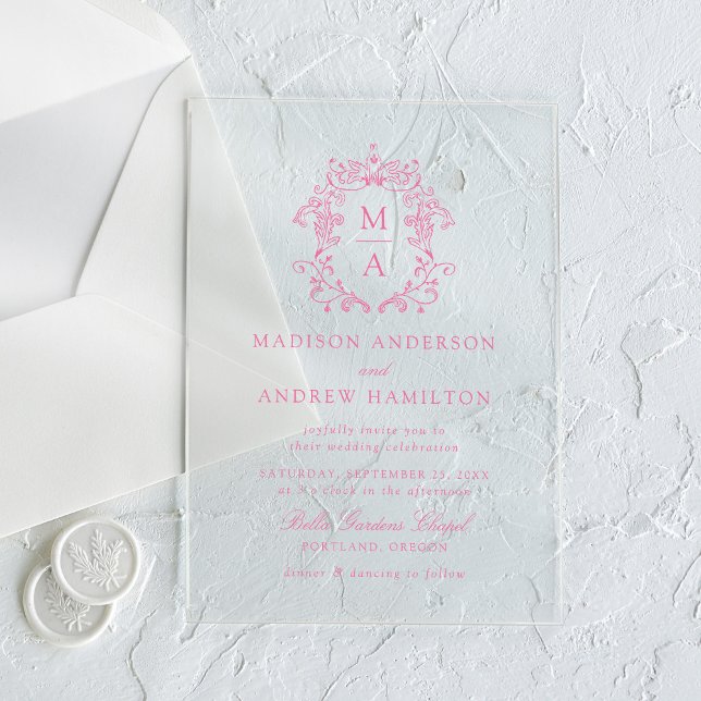 Elegant Pink Chinoiserie Victorian Floral Wedding Acrylic Invitations (Creator Uploaded)