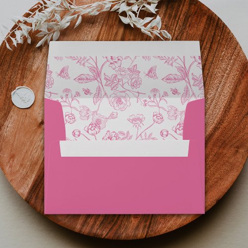 Elegant Pink Chinoiserie Victorian Floral Wedding Envelope