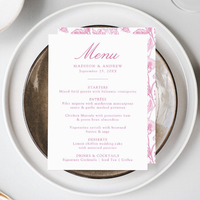 Elegant Pink Chinoiserie Victorian Floral Wedding Menu (Creator Uploaded)