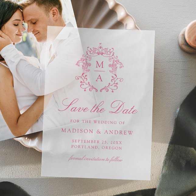 Elegant Pink Chinoiserie Wedding Save the Date Vellum Invitations (Creator Uploaded)