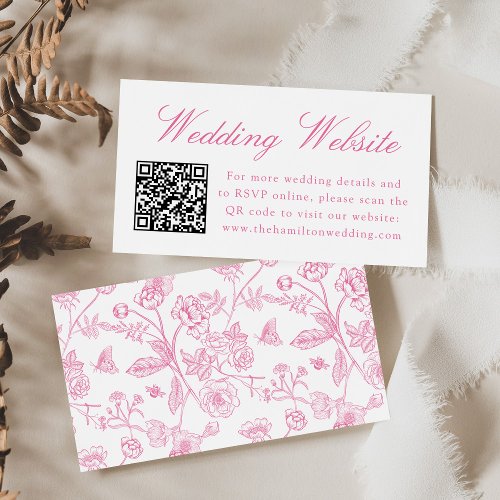 Elegant Pink Chinoiserie Wedding Website QR Code Enclosure Card