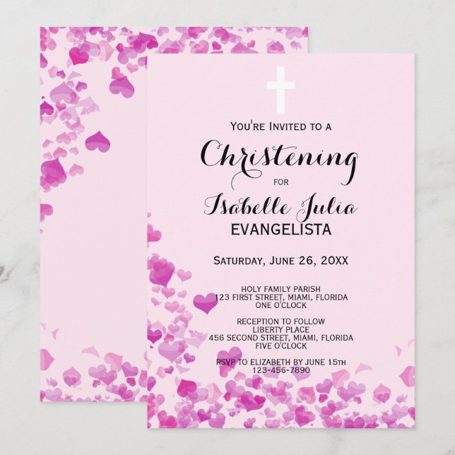 Elegant Pink CHRISTENING Event Invitation (Front/Back)