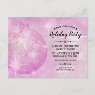 Elegant Pink Christmas Bauble Holiday Party Invitation Postcard