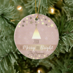 Elegant Pink Christmas Ceramic Ornament
