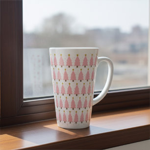 Elegant Pink Christmas Tree and Golden Star Latte Mug