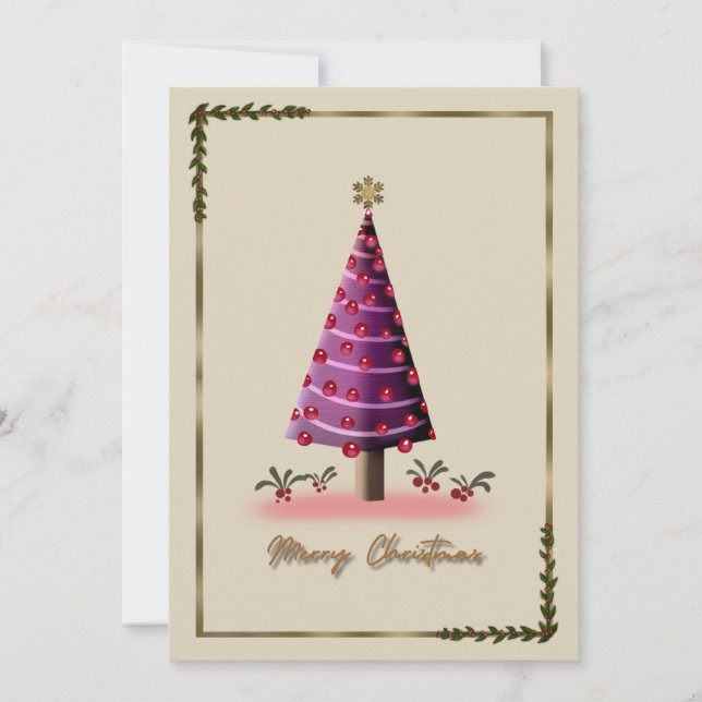Elegant Pink Christmas Tree Card - Unique Festive (Front)
