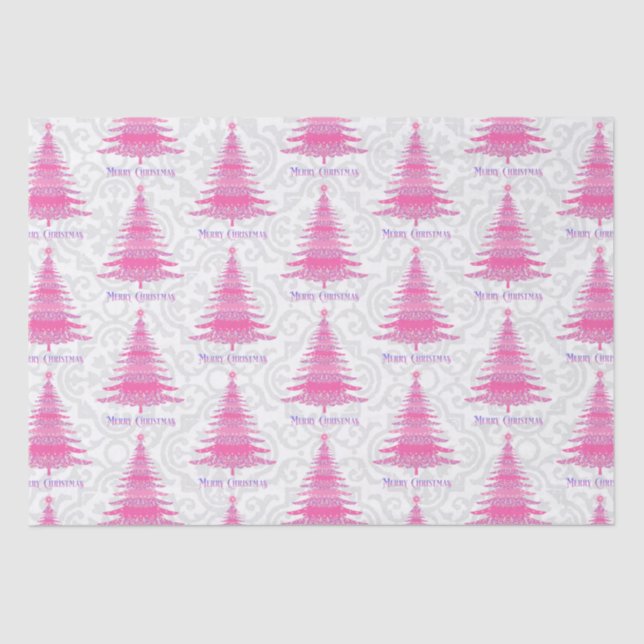 Elegant Pink Christmas Tree Gift Tissue Paper (Front)