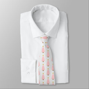 Elegant Pink Christmas Tree & Golden Star Pattern Neck Tie