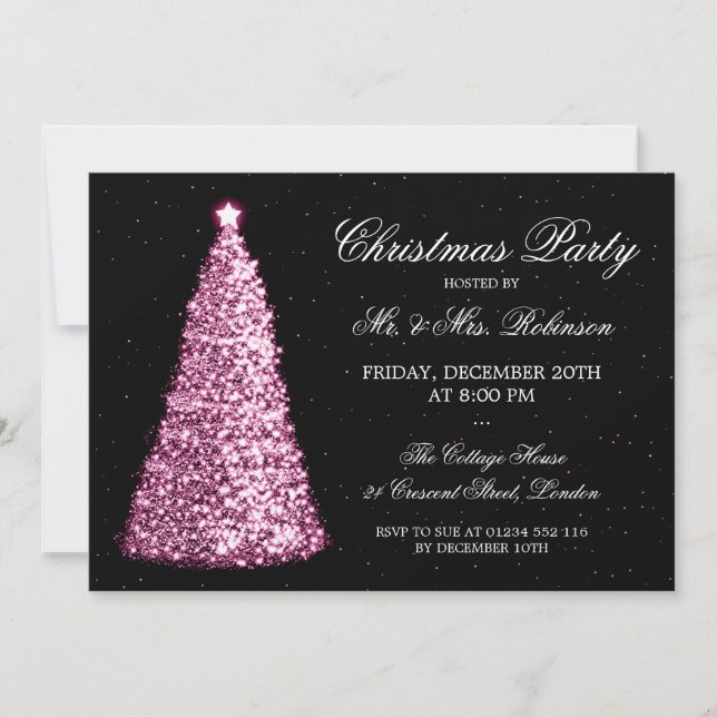 Elegant Pink Christmas Tree Holiday Party Invitation (Front)