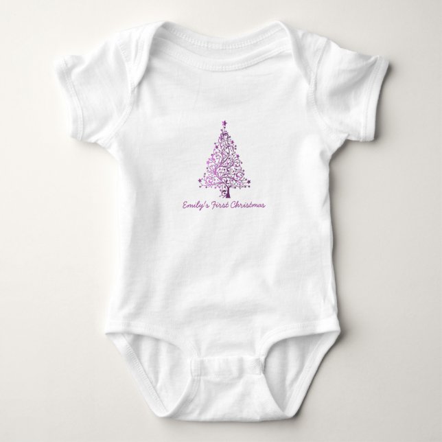 Elegant Pink Christmas Tree Holiday Season Baby Bodysuit (Front)