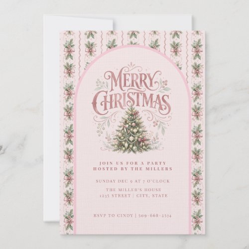 Elegant Pink Christmas Tree  Invitation