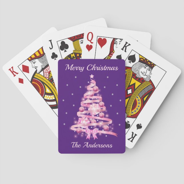 Elegant Pink Christmas Tree Name Custom Poker Cards (Back)