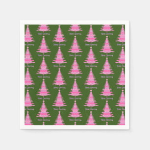 Elegant Pink Christmas Tree Pattern Green Napkins