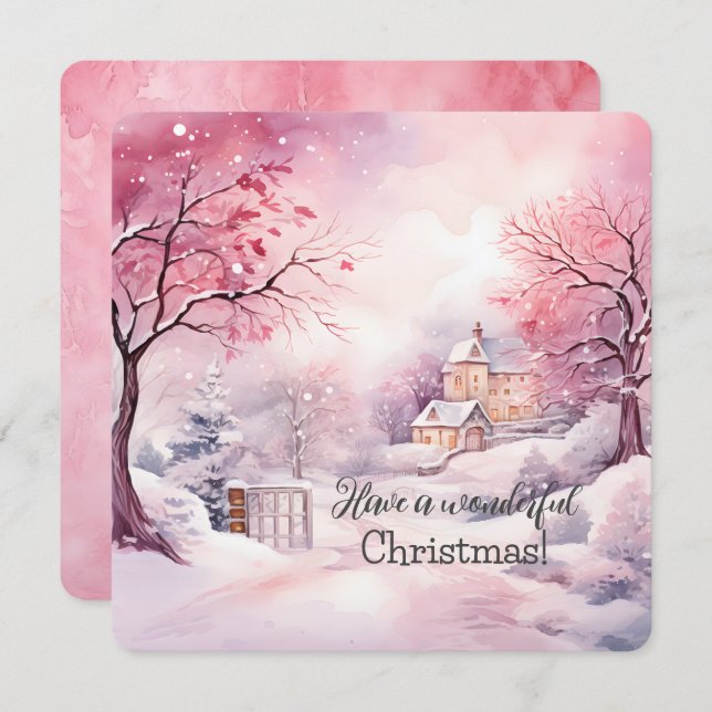 Elegant Pink Christmas Tree Scene In Winter  Card (Front/Back)