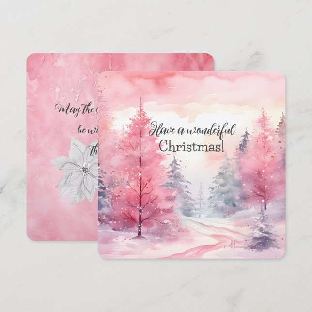 Elegant Pink Christmas Tree Scene In Winter  Card (Front/Back)