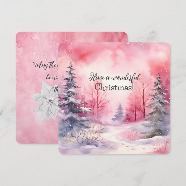 Elegant Pink Christmas Tree Scene In Winter  Card (Front/Back)