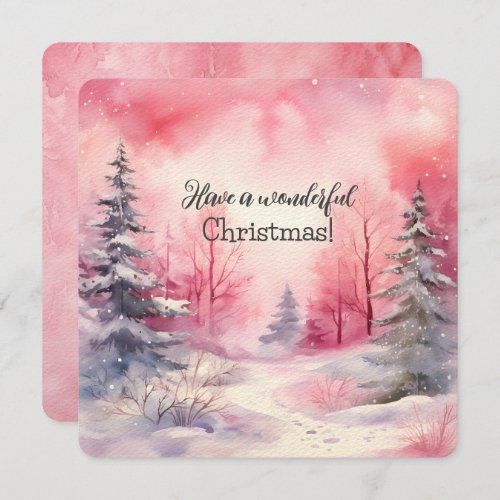 Elegant Pink Christmas Tree Scene In Winter  Card